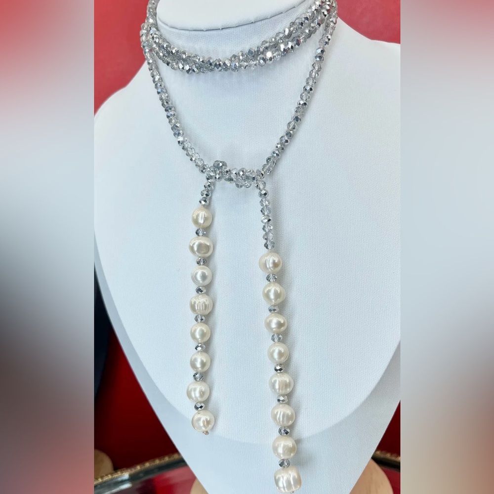 Vintage ESTATE Glass Beaded & Freshwater Pearls Lariat Necklace ~ HISTORY